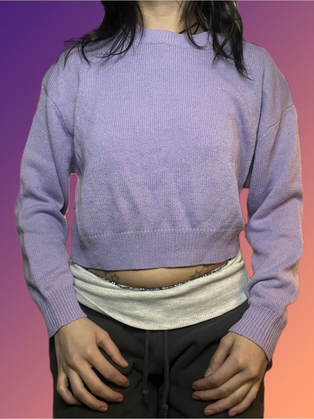 H&M Lavender Cropped Crewneck Sweater